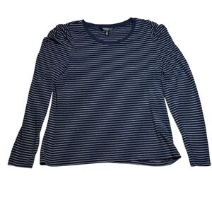 Banana Republic Threadsoft Navy Striped Long Sleeve Top Puff Shoulder sz L